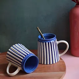 WEAVING HOMES Blue & White Hand Painted Solid Ceramic Glossy Mugs Set of Cups and Mugs-31