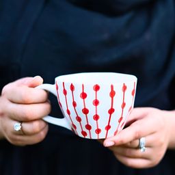 WEAVING HOMES White & Red Hand Painted Printed Ceramic Glossy Mugs Set of Cups and Mugs-28