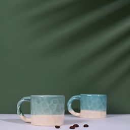 WEAVING HOMES Teal & White Hand Painted Printed Ceramic Glossy Mugs Set of Cups and Mugs-36