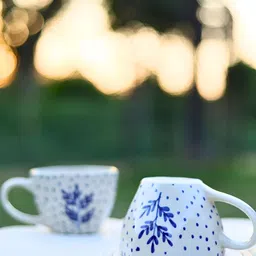 WEAVING HOMES White & Blue Printed Ceramic Glossy Cups Set of Cups and Mugs-8