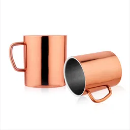 FNS Rose Gold Toned 2 Pieces Stainless Steel Glossy Mugs 300 ml Each-image-77