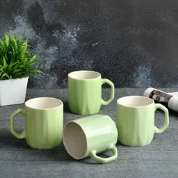 CLIO'S HERITAGE STORE Green & White Handcrafted Solid Ceramic Glossy Mugs Set of Cups and Mugs-17