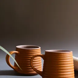 WEAVING HOMES Rust Hand Painted Solid Ceramic Glossy Mugs Set of Cups and Mugs-image-79