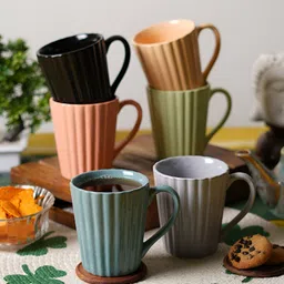 CDI Blue & Green 6 Pieces Textured Ceramic Glossy Mugs 300ml Each-image-14