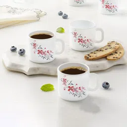 Larah by BOROSIL Pink & White 6 Pieces Floral Printed Opalware Matte Mugs 100ml-14