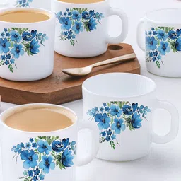 Larah by BOROSIL Blue & White 12 Pieces Floral Printed Opalware Matte Mugs 180 ml-20