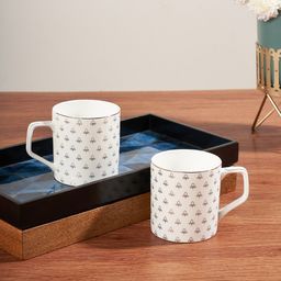 Living scapes by Pantaloons 2 Pcs White & Golden Printed Bone China Matte Cups-200 ML Each-3