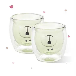 Gleevers Green 2 Pieces Printed Borosilicate Glass Transparent Cups 250 ml Each-23