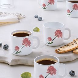 Larah by BOROSIL Pink & White 6 Pieces Floral Printed Opalware Matte Mugs 100 ML Each-13