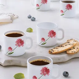 Larah by BOROSIL Pink & White 6 Pieces Floral Printed Opalware Matte Coffee Mugs 100 ml-23