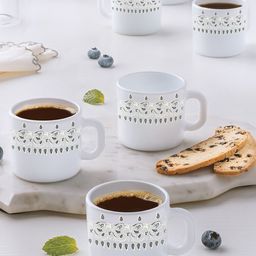 Larah by BOROSIL Grey & White 6 Pcs Printed Opalware Matte Mugs - 100 ML Each-53