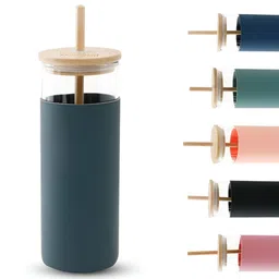 The Better Home Grey Glass Tumbler with Lid and Straw 450ml-15