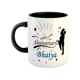 ARTBUG Black & White Happy Anniversary Bhaiya Printed Ceramic Glossy Mug 350 ml-12