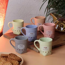 CDI Grey & Green Dishwasher And Microwave Safe Printed Ceramic Glossy Cups Set-44