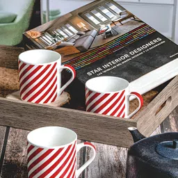 GOODHOMES White & Red Printed Bone China Glossy Mugs Set of Cups and Mugs-7
