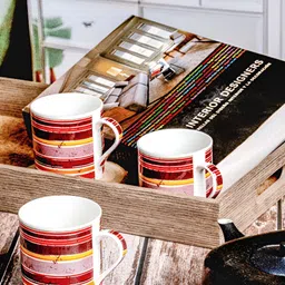 GOODHOMES White & Red Printed Bone China Glossy Mugs Set of Cups and Mugs-8