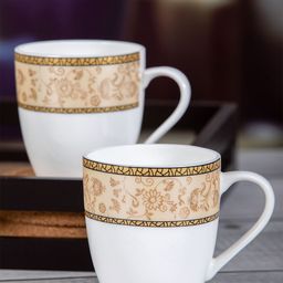 SONAKI White & Brown Set of 6 Printed Bone China Mugs 180 ml Each-image-3