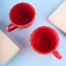 WEAVING HOMES Red Hand Painted Textured Ceramic Glossy Mugs Set of Cups and Mugs image 2