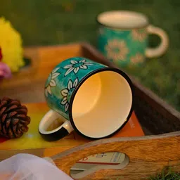 WEAVING HOMES Teal & White Printed Ceramic Glossy Cups Set of Cups and Mugs image 4