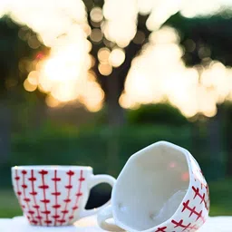 WEAVING HOMES Red & White Printed Ceramic Glossy Cups Set of Cups and Mugs image 2