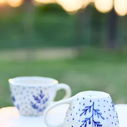 WEAVING HOMES White & Blue Printed Ceramic Glossy Cups Set of Cups and Mugs image 3