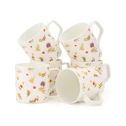 JCPL White & Red 6 Pieces Floral Printed Ceramic Glossy Coffee Cups 200 ml Each image 3