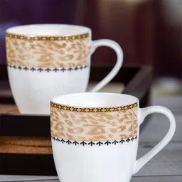 SONAKI White & Brown Set of 6 Printed Bone China Mugs 180 ml Each image 5