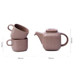Vola Global LLP Bloom Tea Tan 3 Pieces Porcelain Matte Teapot With Cups 40 ML & 20 ML image 2