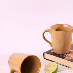 WEAVING HOMES Cream-Coloured & Yellow Hand Painted Solid Ceramic Glossy Mugs Set of Cups and Mugs image 4