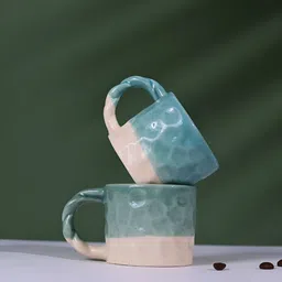 WEAVING HOMES Teal & White Hand Painted Printed Ceramic Glossy Mugs Set of Cups and Mugs image 4