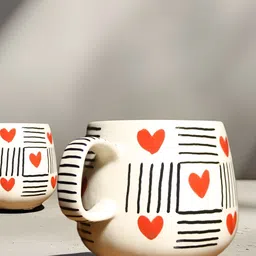 MODEFE White & Red Printed Ceramic Glossy Cups Set of Cups and Mugs image 3