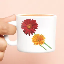 Larah by BOROSIL Red & White 6 Pieces Floral Printed Opalware Matte Mugs 100 ML Each image 5