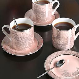 Perenne Design Peach & Grey Floral Printed Bone China Matte Mug 425ml image 2