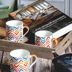 GOODHOMES White & Red Printed Bone China Glossy Mugs Set of Cups and Mugs image 5
