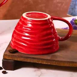 WEAVING HOMES Red Hand Painted Textured Ceramic Glossy Mugs Set of Cups and Mugs image 4