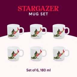 Larah by BOROSIL Peach-Coloured 6 Pieces Floral Printed Opalware Matte Mugs 180 ML Each image 3