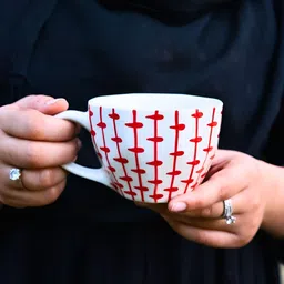 WEAVING HOMES Red & White Printed Ceramic Glossy Cups Set of Cups and Mugs image 4