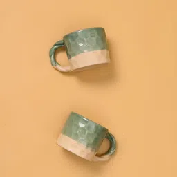 WEAVING HOMES Teal & White Hand Painted Printed Ceramic Glossy Mugs Set of Cups and Mugs image 2
