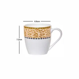 SONAKI White & Brown Set of 6 Printed Bone China Mugs 180 ml Each image 2