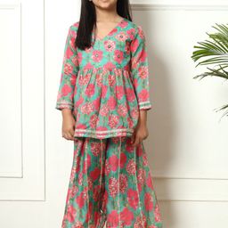 Readiprint Fashions Girls Floral Printed Mirror Work Pure Cotton Kurti with Palazzo-picture-24