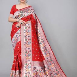 KALINI Floral Woven Design Zari Art Silk Paithani Saree-image-47