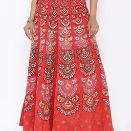 SOUNDARYA Printed Pure Cotton Wrap Maxi Skirt-image-96