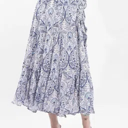 RAREISM Ethnic Motif Printed Flared Midi Skirt-image-4