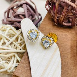 ABDESIGNS Gold-Plated Cubic Zirconia Heart Shaped Stud Earrings-image-52