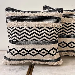 DIHIKA Black & Cream-Coloured 2 Pieces Solid Pure Cotton Square Pillow Covers-7