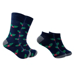 Mint & Oak Pack Of 2 Navy Blue Patterned Ankle & Calf Length Socks-image-46