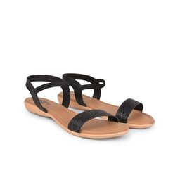 Liberty Women Black Open Toe Flats with Laser Cuts-11