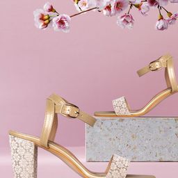 Anouk Women Gold-Toned & Grey Woven Design Sandals-38