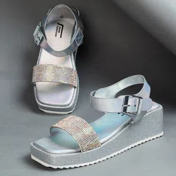 Fame Forever by Lifestyle Girls Embellished Open Toe Wedges With Buckle Detail-14