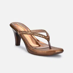 VALIOSAA Copper-Toned Embellished Ethnic Block Sandals-55
